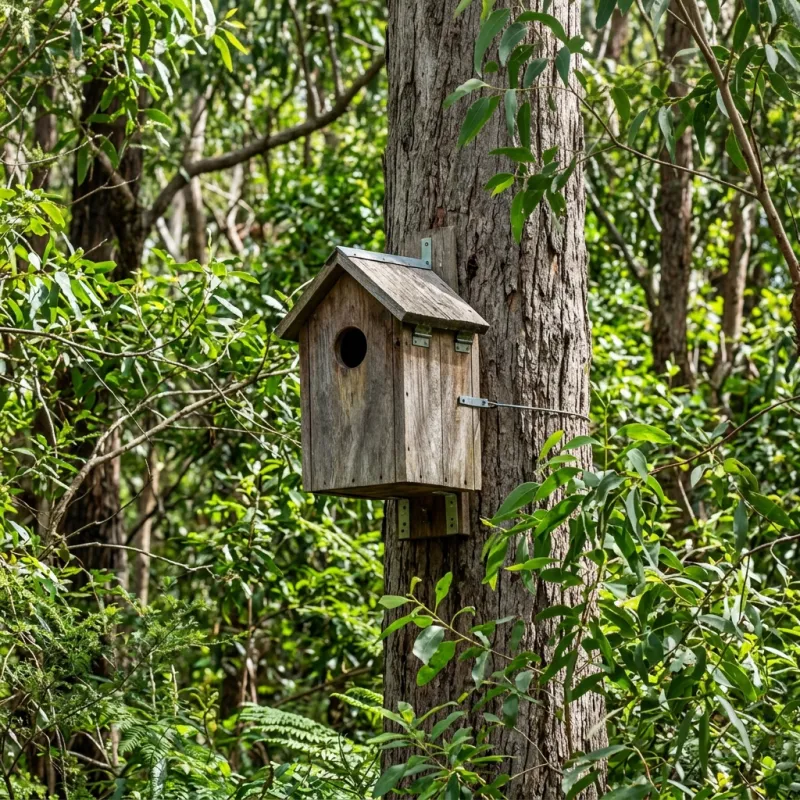 Animal nesting box installed as a humane alternative to a Harkness roof cavity